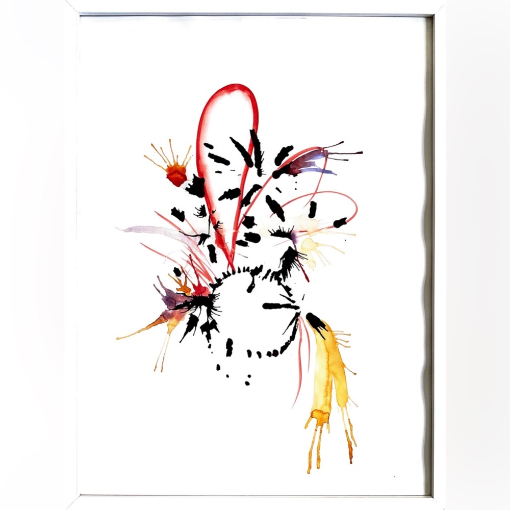 18 by 24 mixed media on paper. Artist unknown. Comes with white frame.